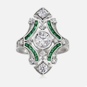Ross-Simons Sterling Silver CZ and Simulated Emerald Ring Size 8 - NWT.